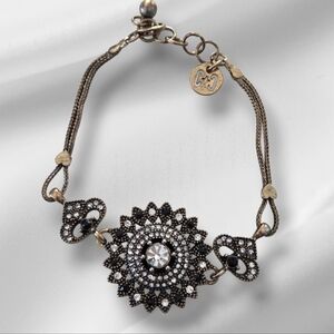 C&C Gold Tone Rhinestone Statement Bracelet Clear Crystal Sunburst Boho Vintage